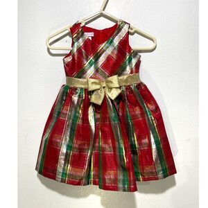 Bonnie Jean girls Christmas dress red gold plaid holidays glam festine kids 3T